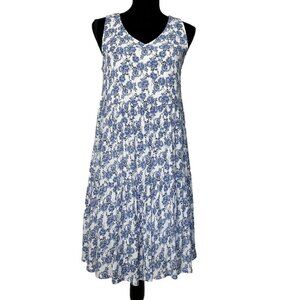 Rachel Ashwell Sleeveless Floral Gauzy Tiered Dress Blue White Small Boho